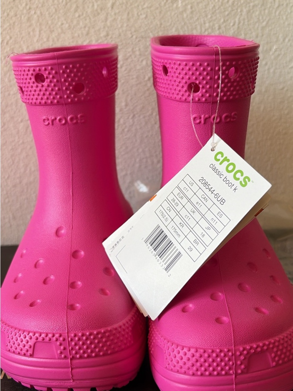 NWT Crocs Kids Classic Boot in Bright Pink